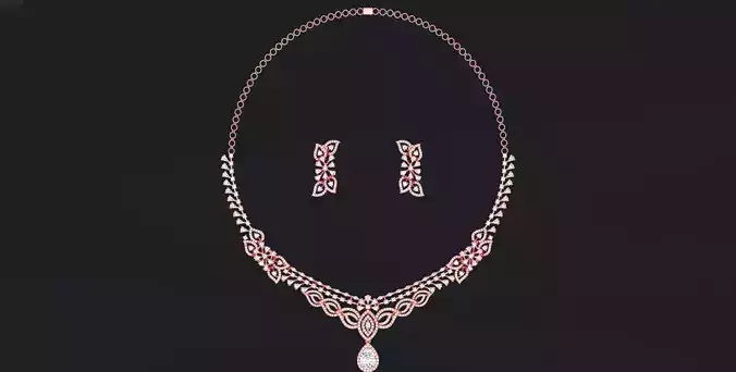 Women Diamond Necklace with earrings Set
