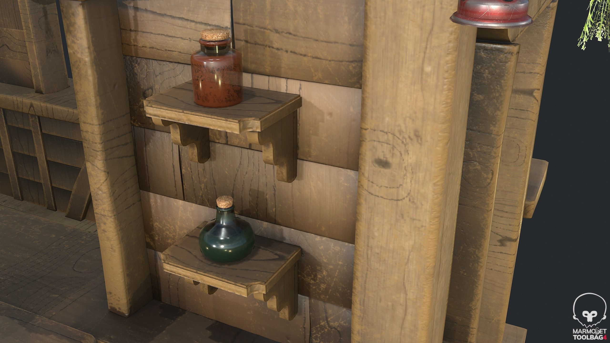 PBR Herbalist Caravan - Old Wooden Cart - Medieval Carriage Low-poly 3D model_14
