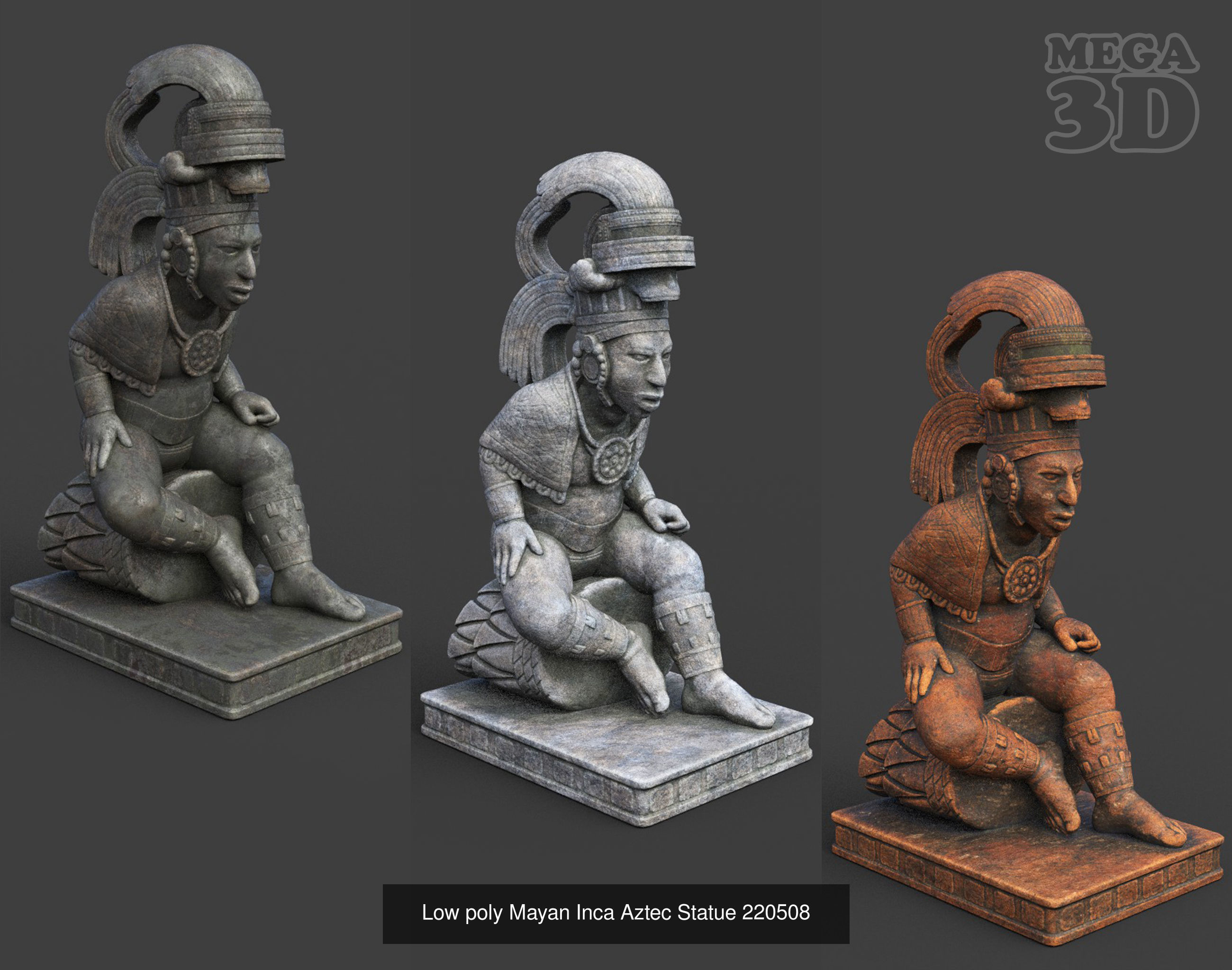 05 Low poly Mayan Statues 3D model Collection 1 _2