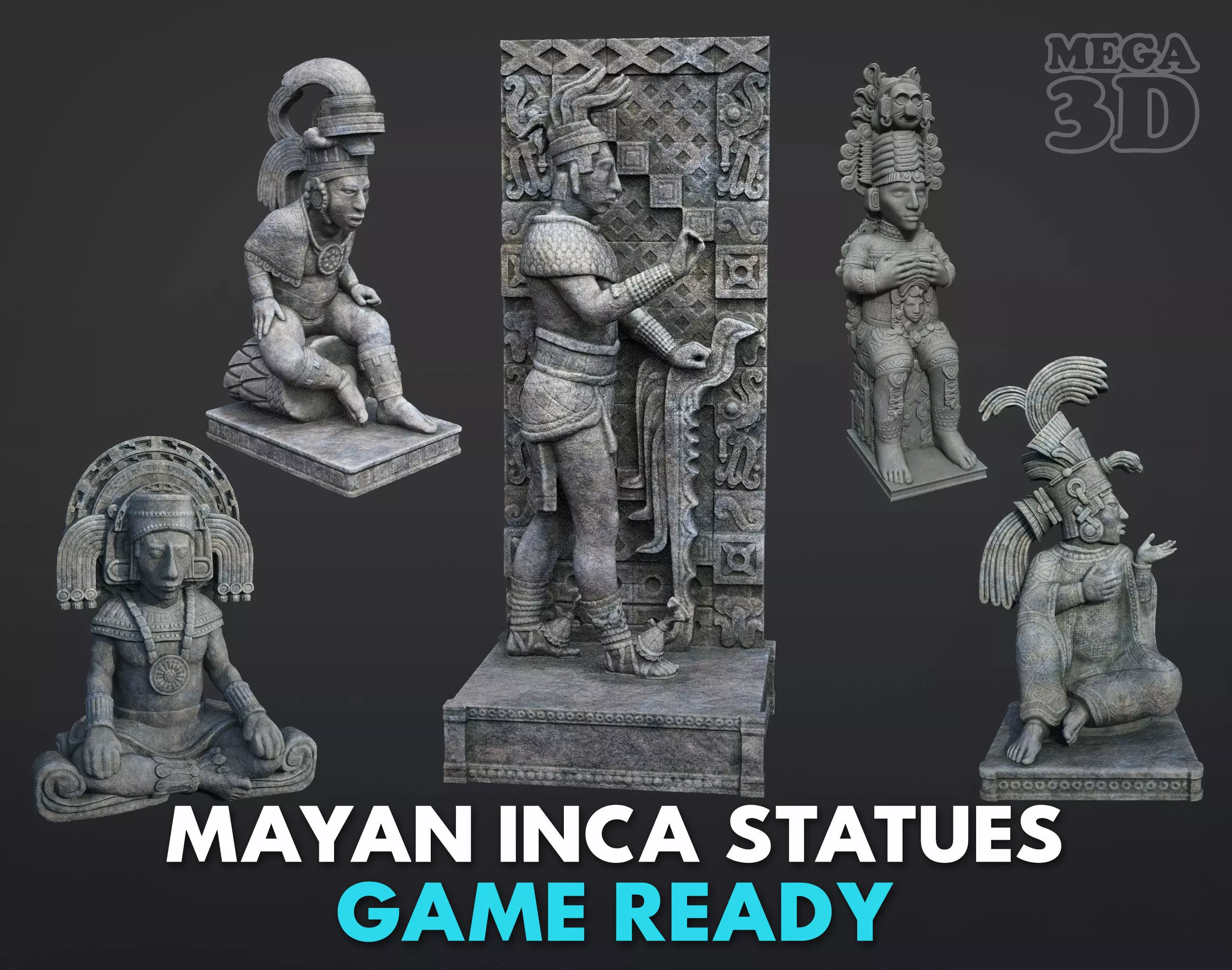 05 Low poly Mayan Statues 3D model Collection 1 _0