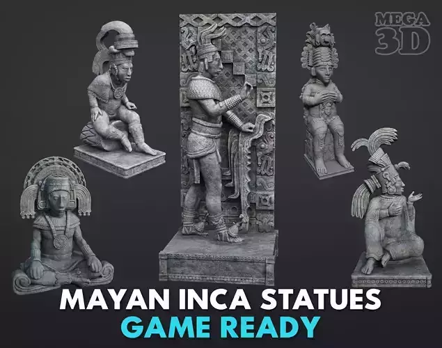 05 Low poly Mayan Statues 3D model Collection 1 