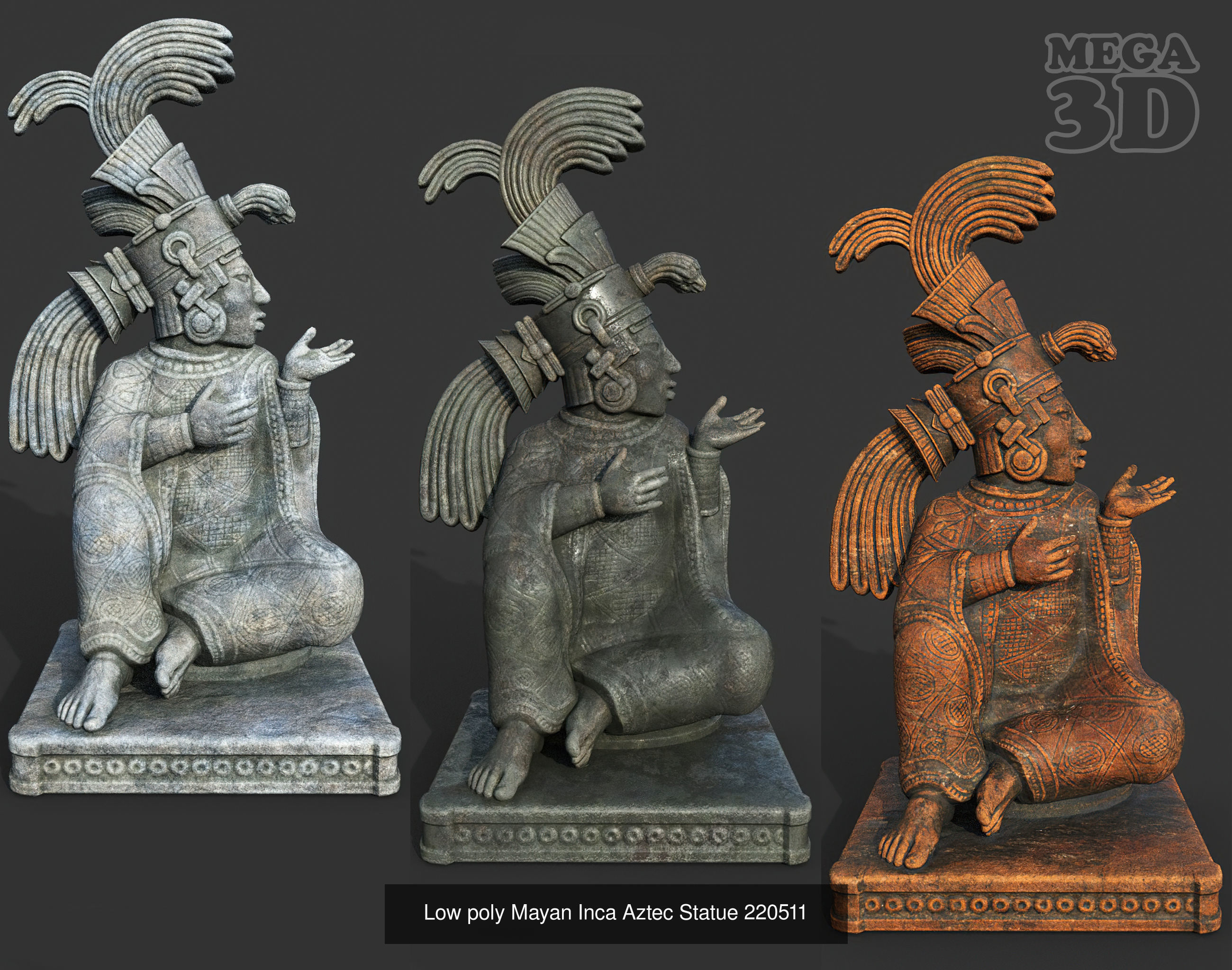 05 Low poly Mayan Statues 3D model Collection 1 _3