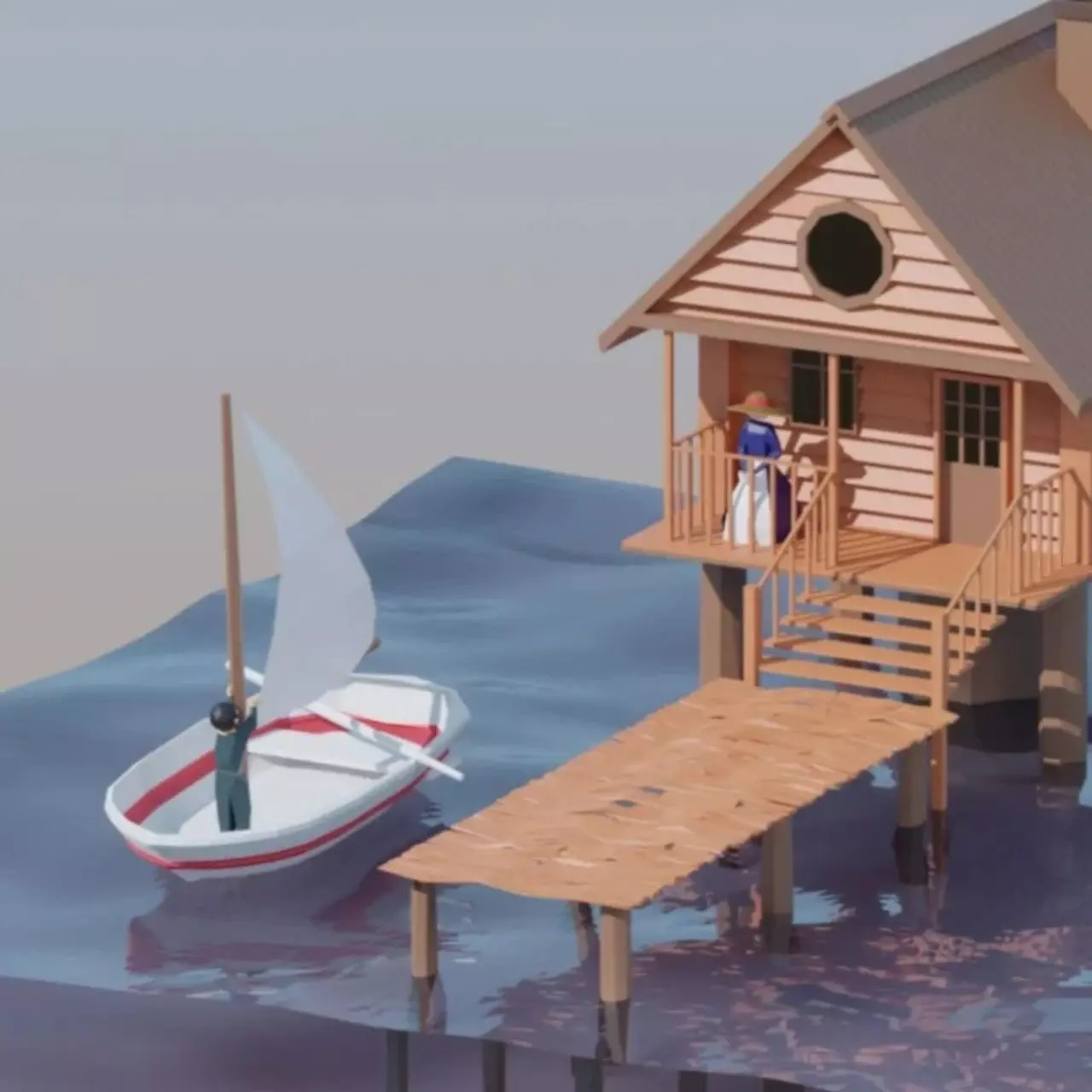 House on the sea Free low-poly 3D model