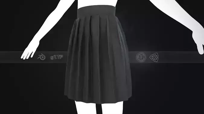 Black Knife Pleated Skirt  Low-poly 3D model
