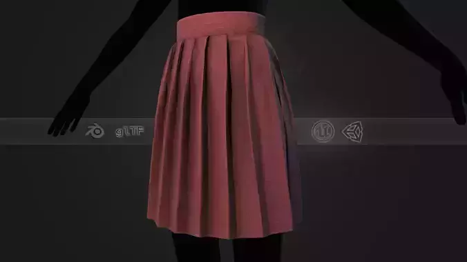 Red Knife Pleated Skirt  Low-poly 3D model