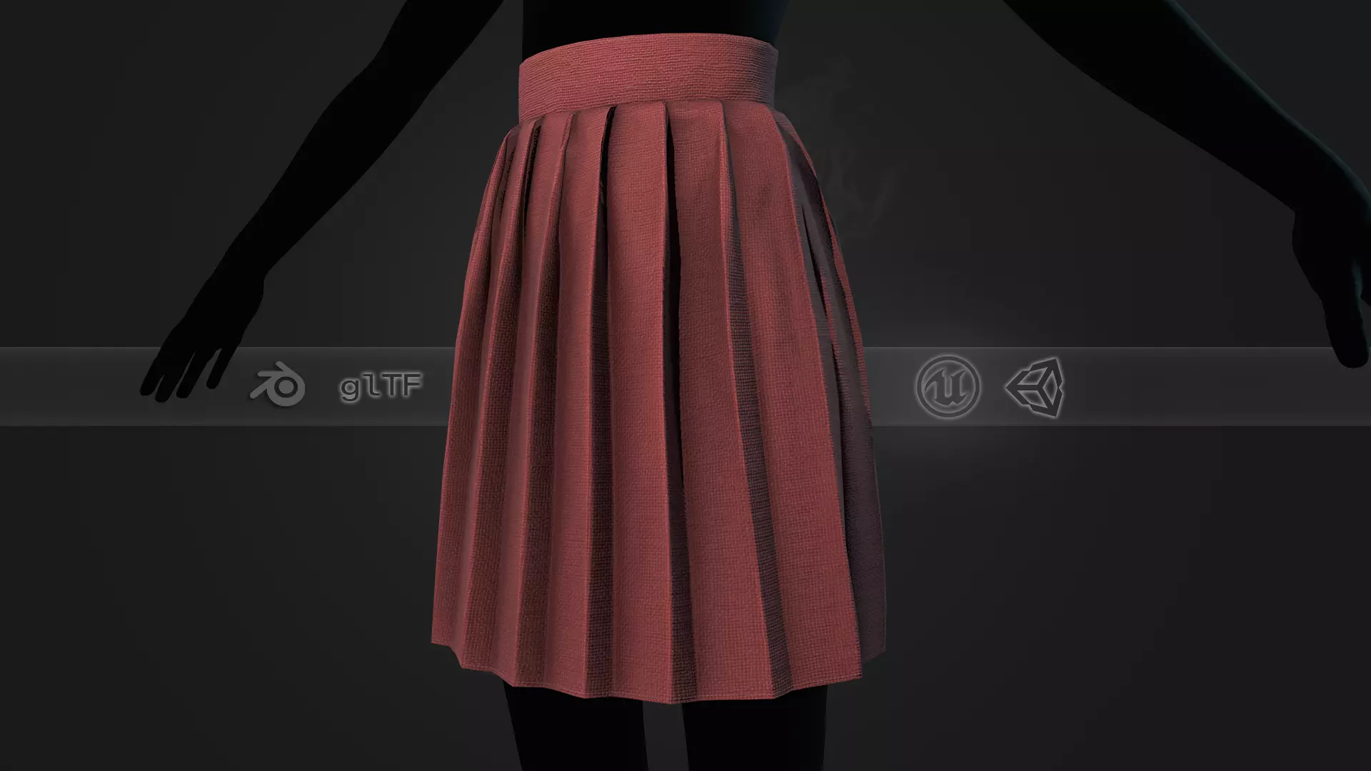 Red Knife Pleated Skirt Low-poly 3D model