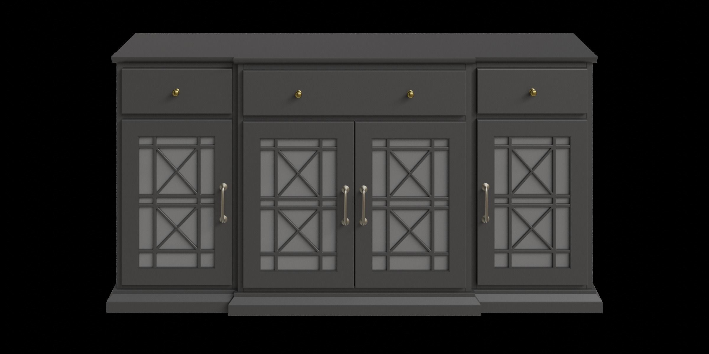 Transitional Fretwork 4 Door With 3 Drawers Sideboard 3D model_8