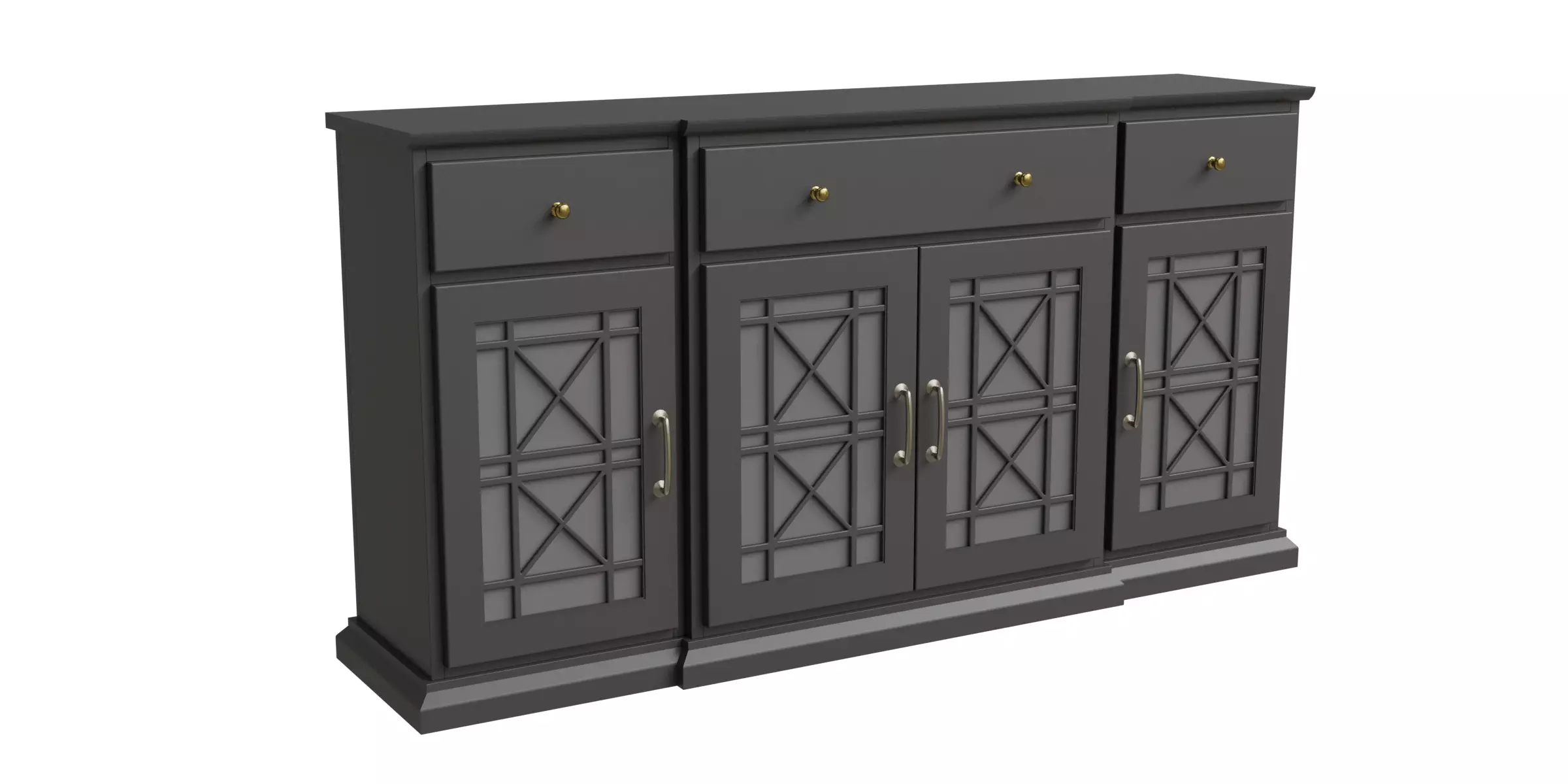 Transitional Fretwork 4 Door With 3 Drawers Sideboard 3D model_0