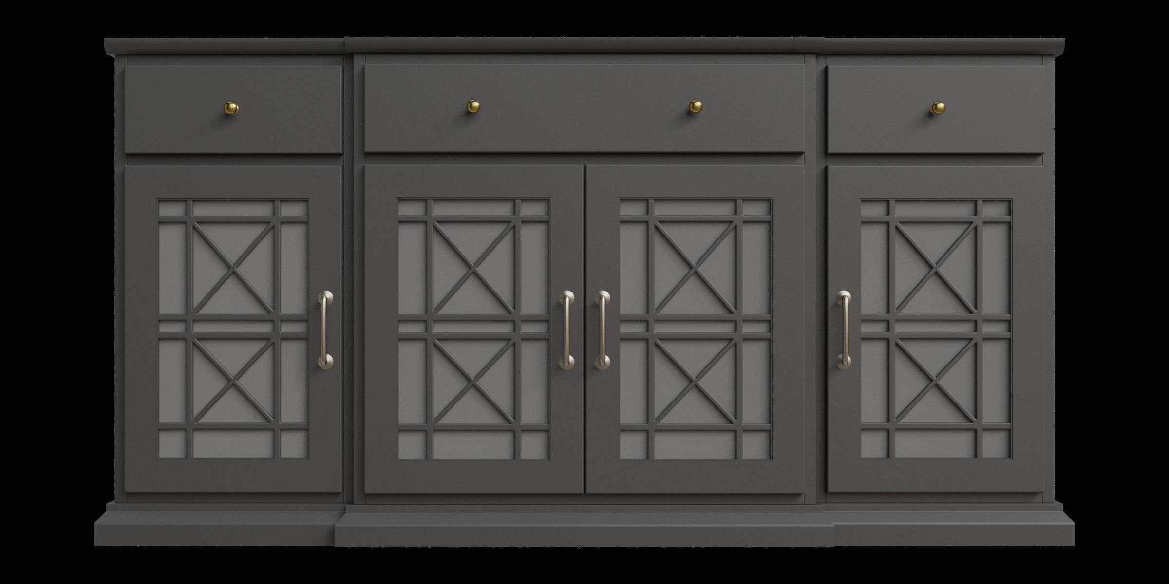 Transitional Fretwork 4 Door With 3 Drawers Sideboard 3D model_4
