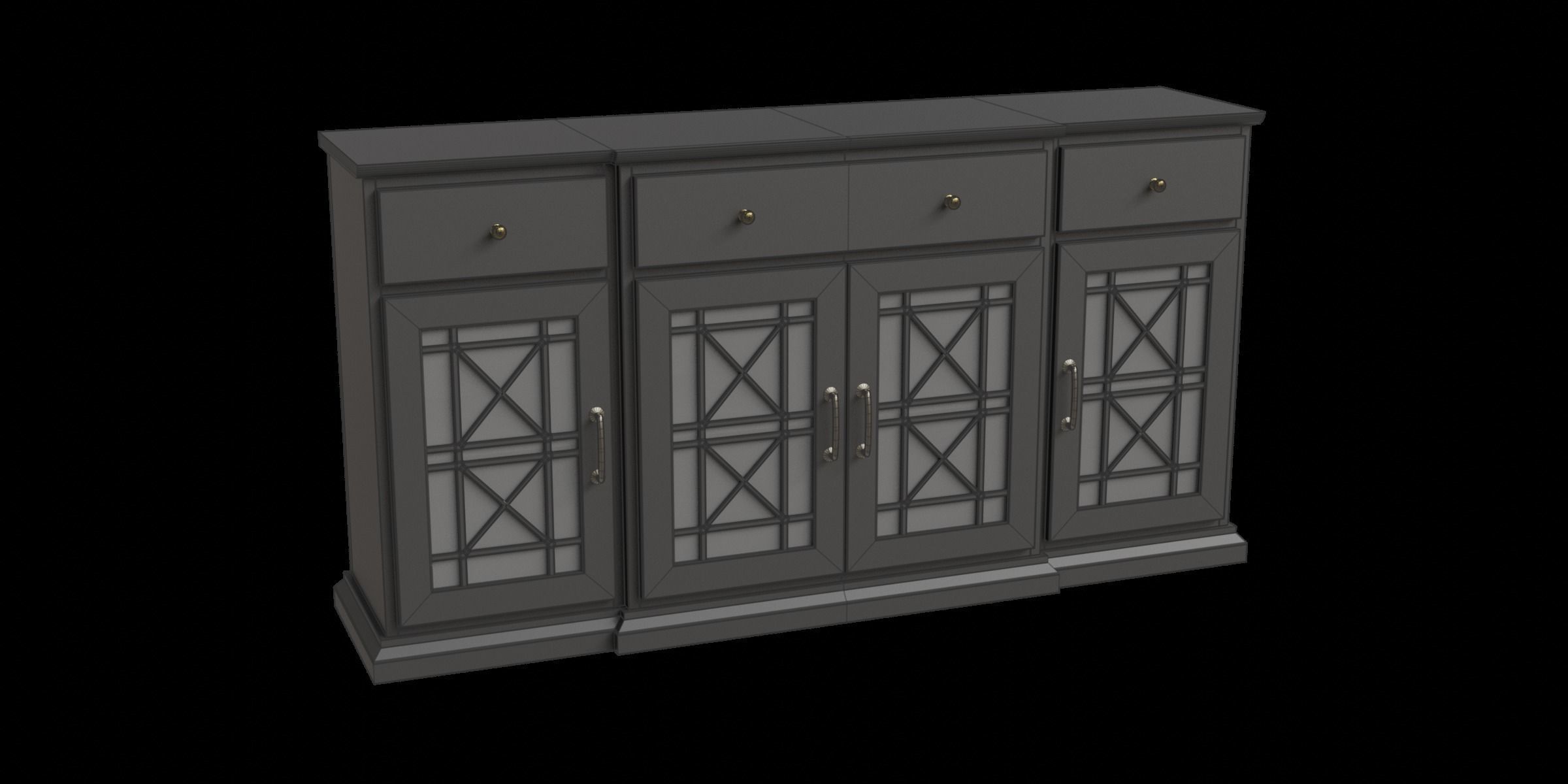 Transitional Fretwork 4 Door With 3 Drawers Sideboard 3D model_3