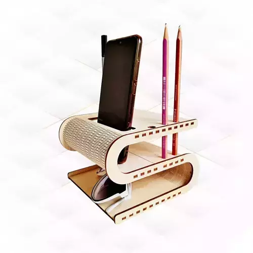 Desktop organizer curved stand holder design laser cutting