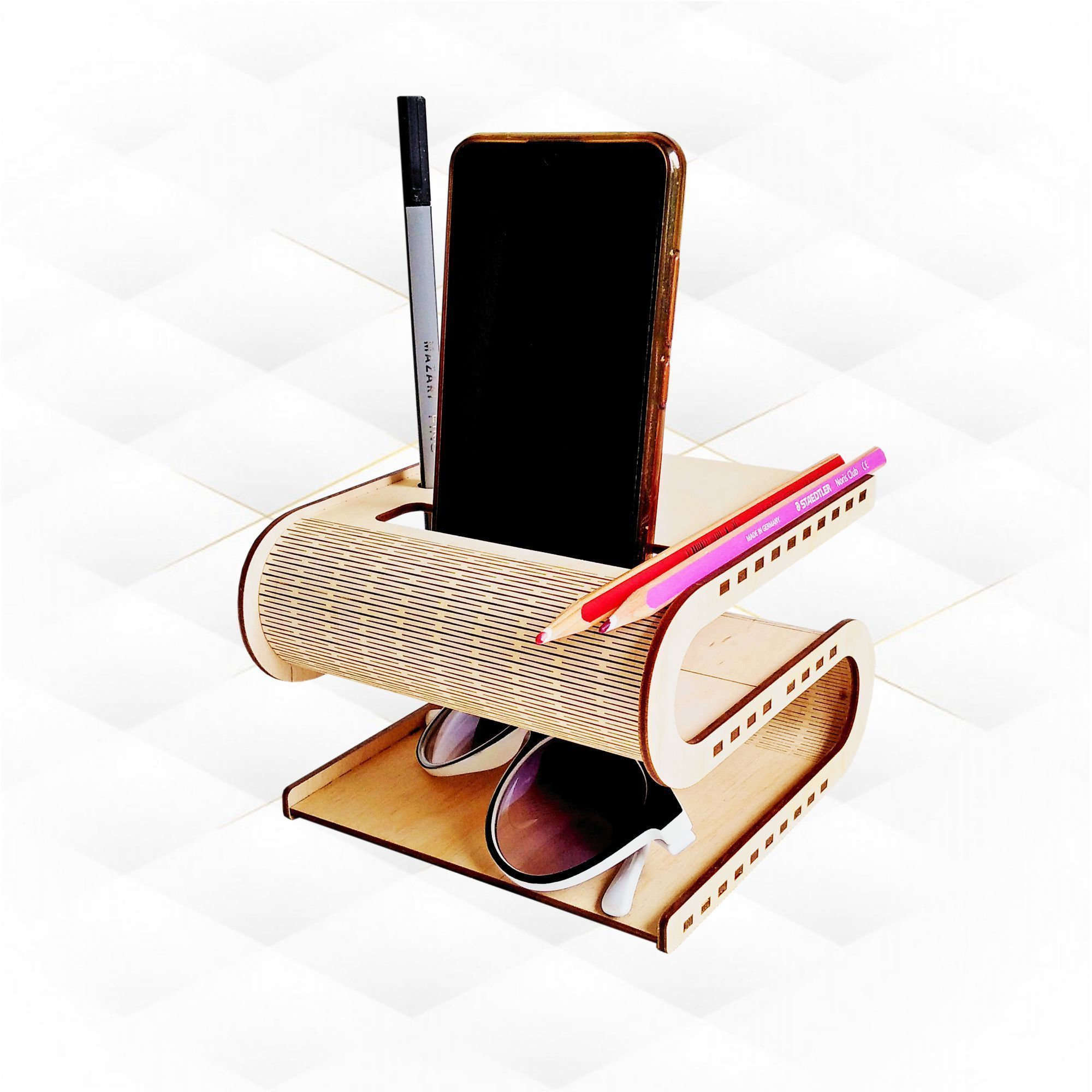 Desktop organizer curved stand holder design laser cutting 3D print model_3