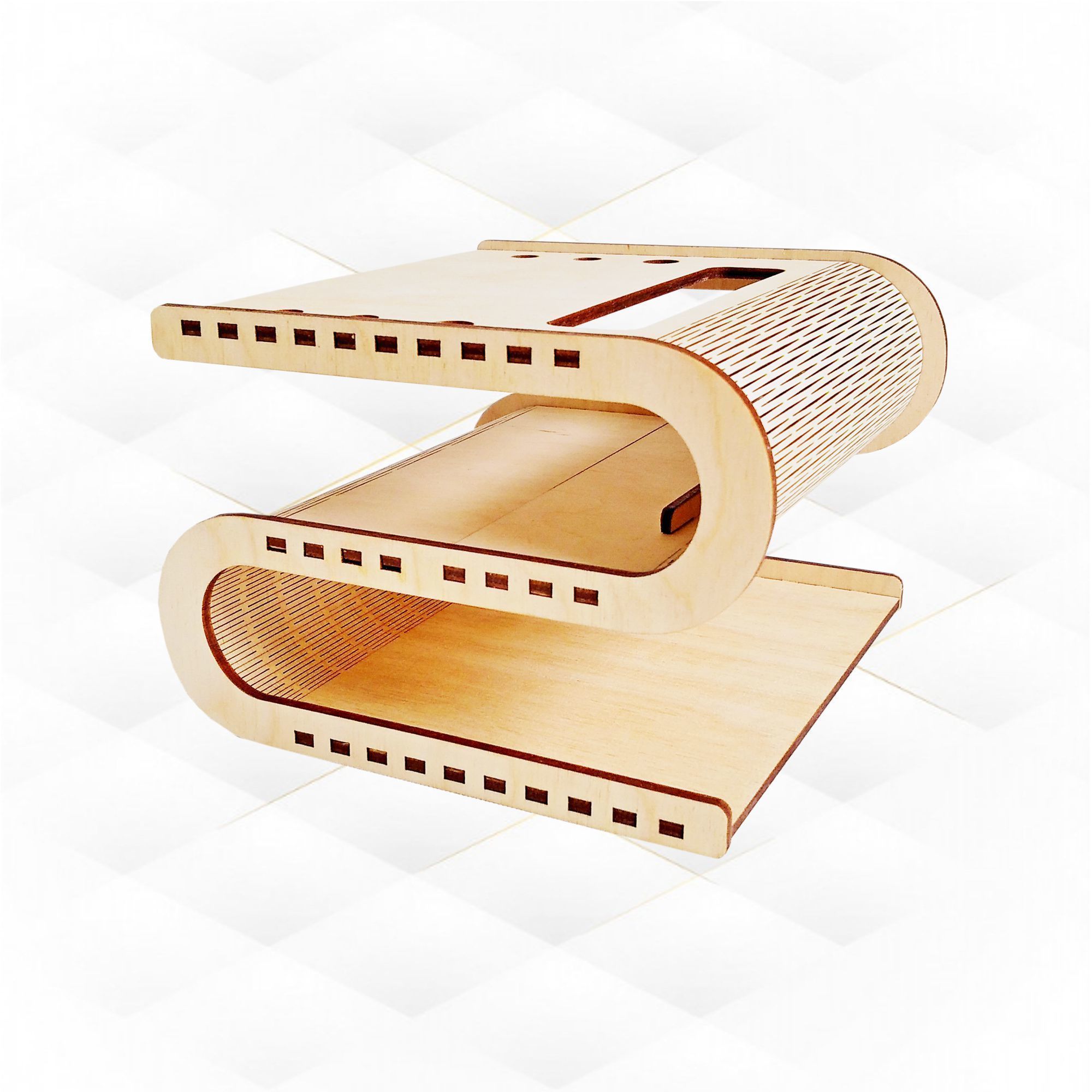 Desktop organizer curved stand holder design laser cutting 3D print model_2