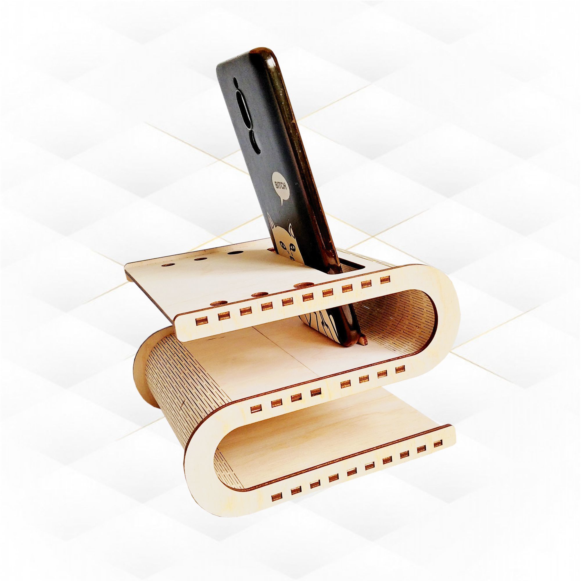 Desktop organizer curved stand holder design laser cutting 3D print model_5