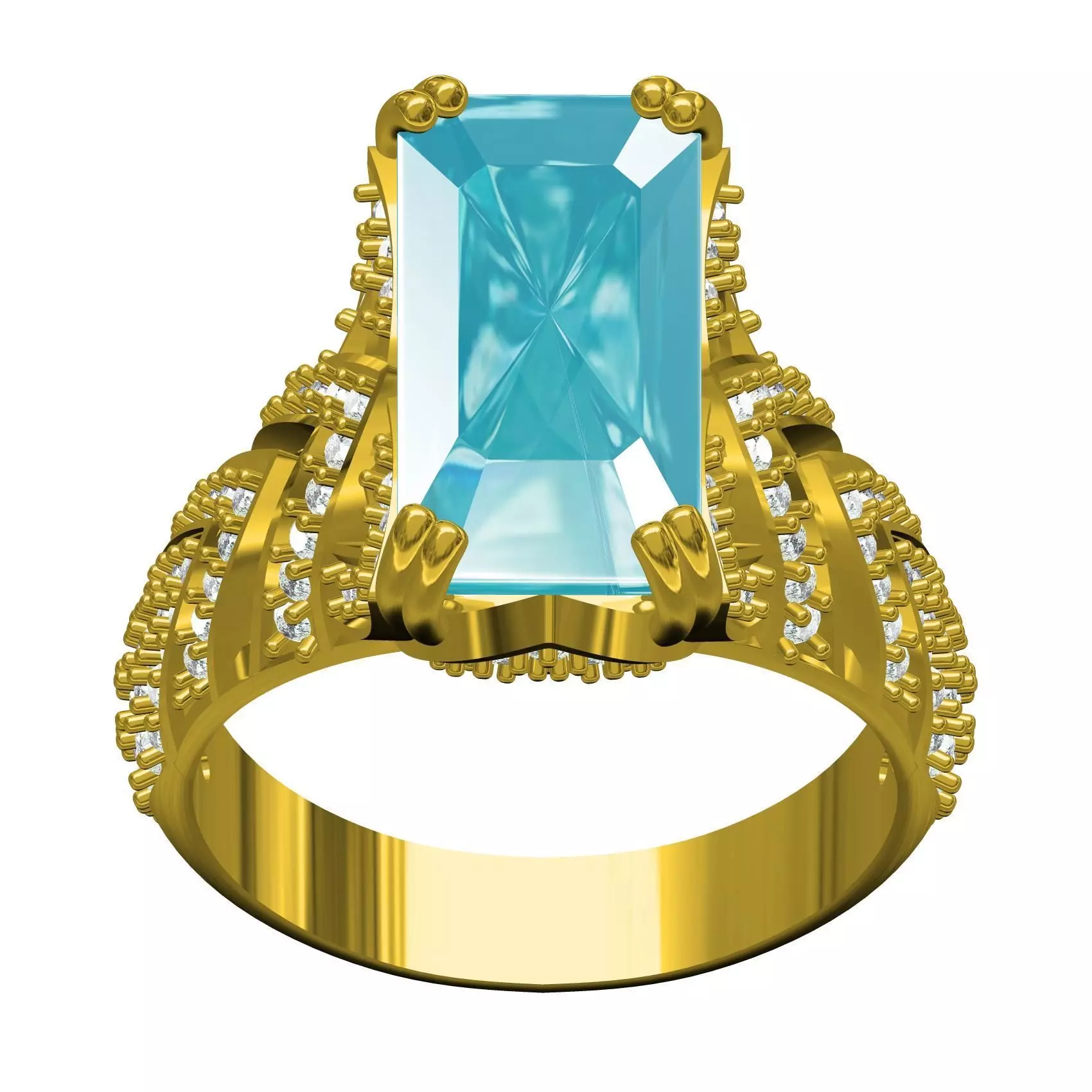 Aquamarine Color Stone Art Deco Style Ring 3D print model