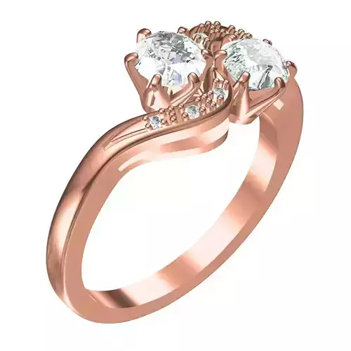 Two Round Stone Solitaire Bypass Engagement Ring