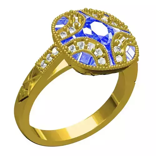 Blue Sapphire Oval Stone Cathedral Ring for Women