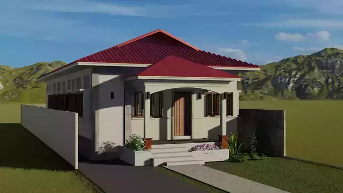 Rectangular 4BHK Residence 1300 sq ft  3D House
