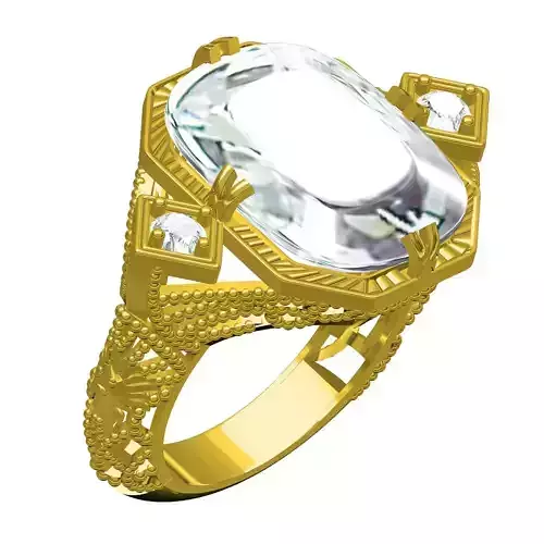 Cushion Stone Art Deco Engagement Ring for Women
