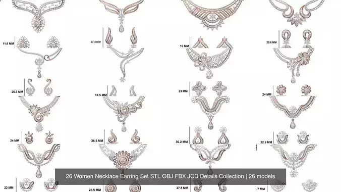 26 Women Necklace Earring Set STL OBJ FBX JCD Details Collection