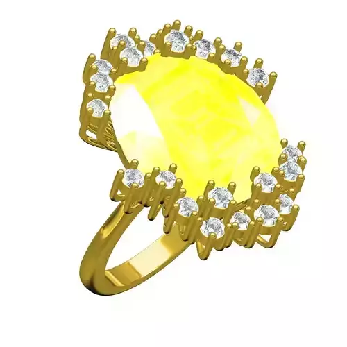 Yellow Sapphire Oval and Round Diamond Cocktail Ring