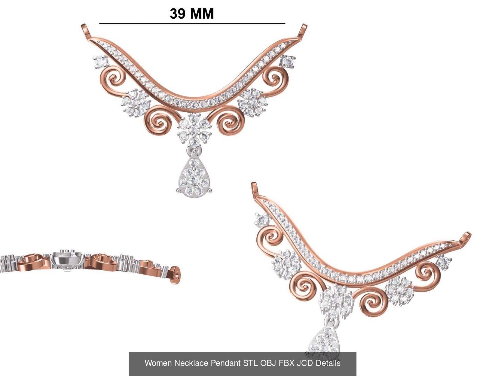 16 Women Necklace Pendant STL OBJ FBX JCD Details Collection _14