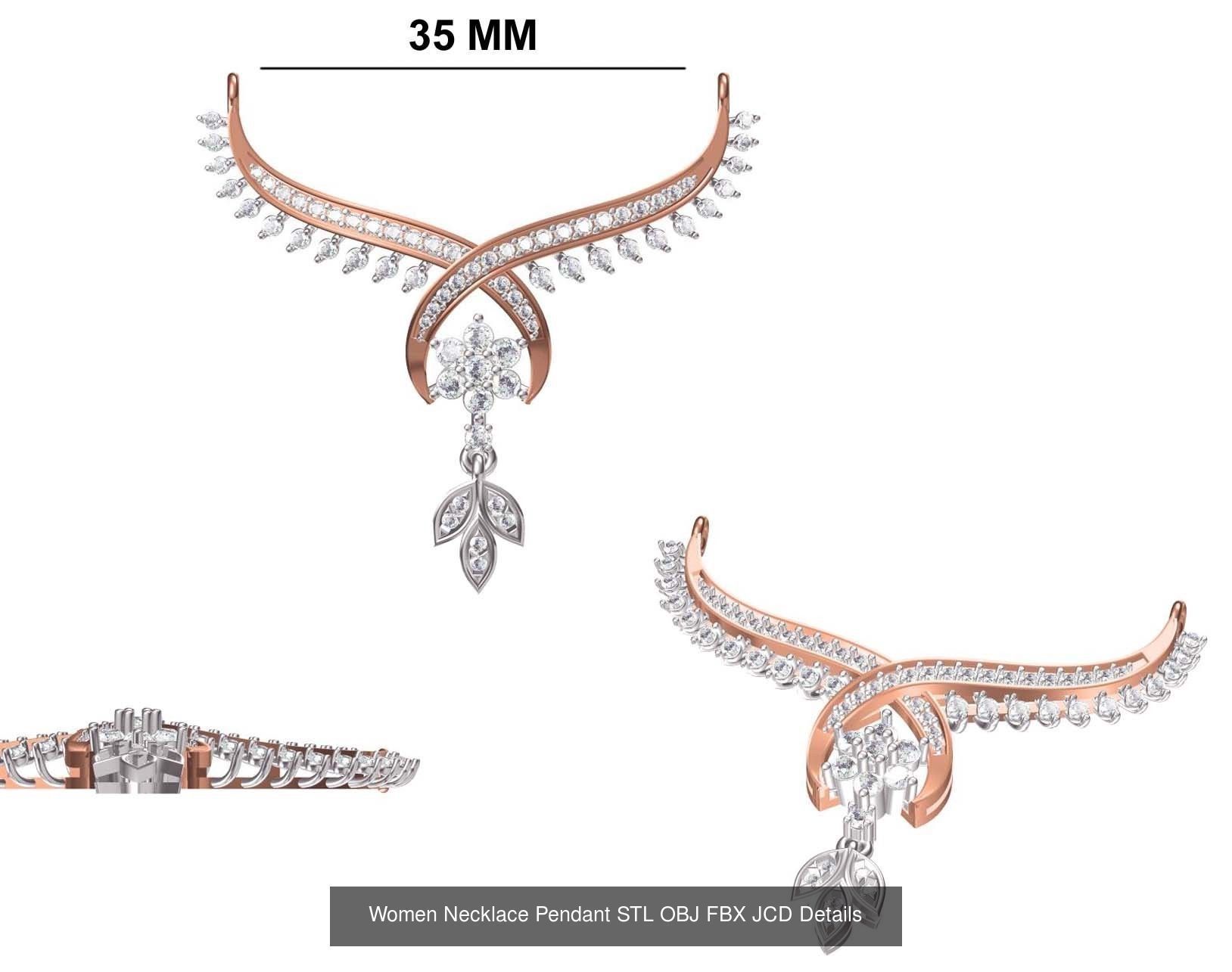 16 Women Necklace Pendant STL OBJ FBX JCD Details Collection _9