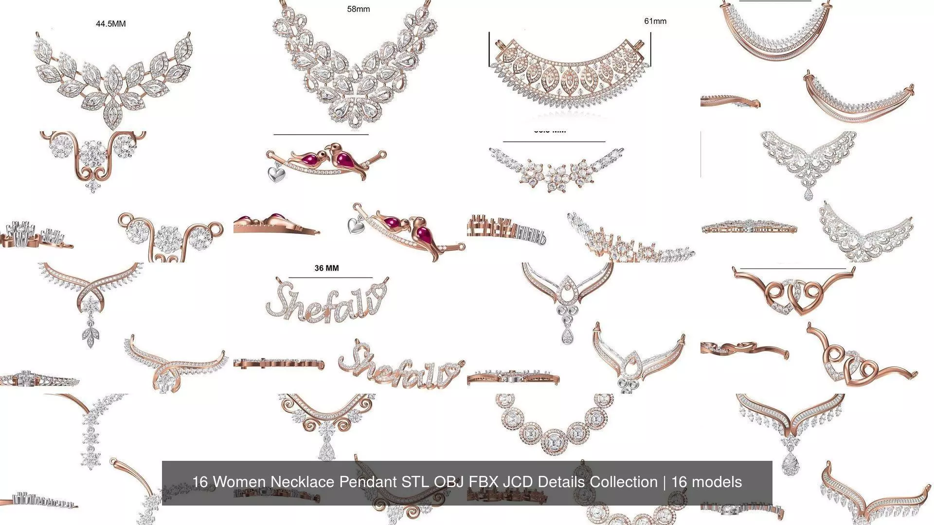 16 Women Necklace Pendant STL OBJ FBX JCD Details Collection _0