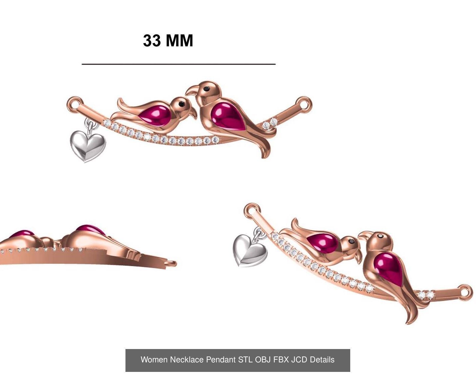 16 Women Necklace Pendant STL OBJ FBX JCD Details Collection _6