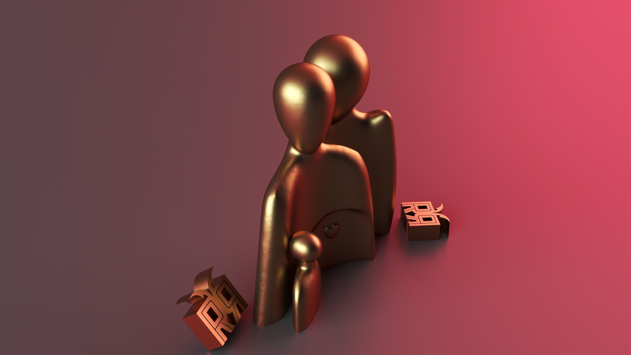 The warm embrace of the family of three 3D print model_4