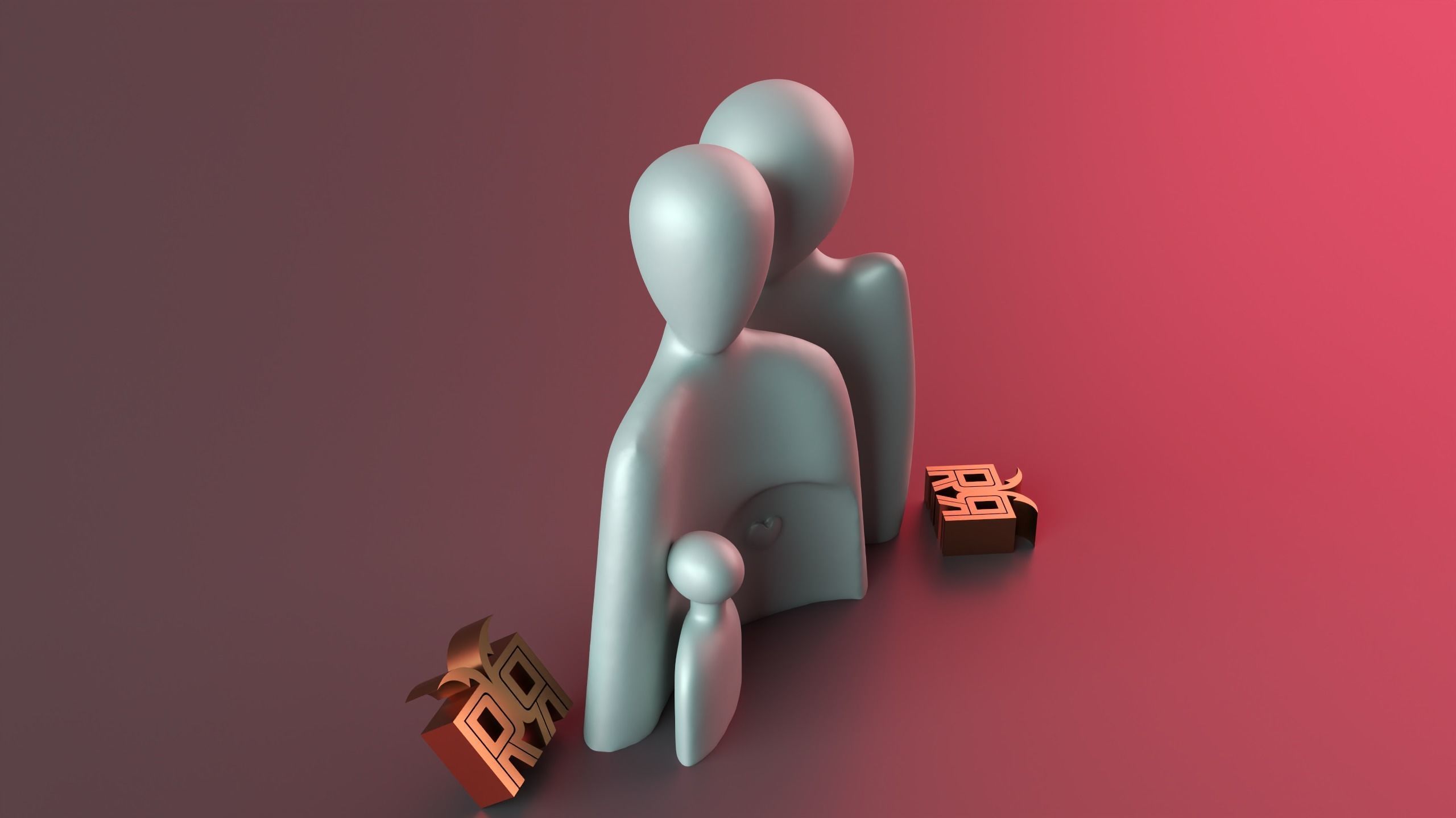 The warm embrace of the family of three 3D print model_2