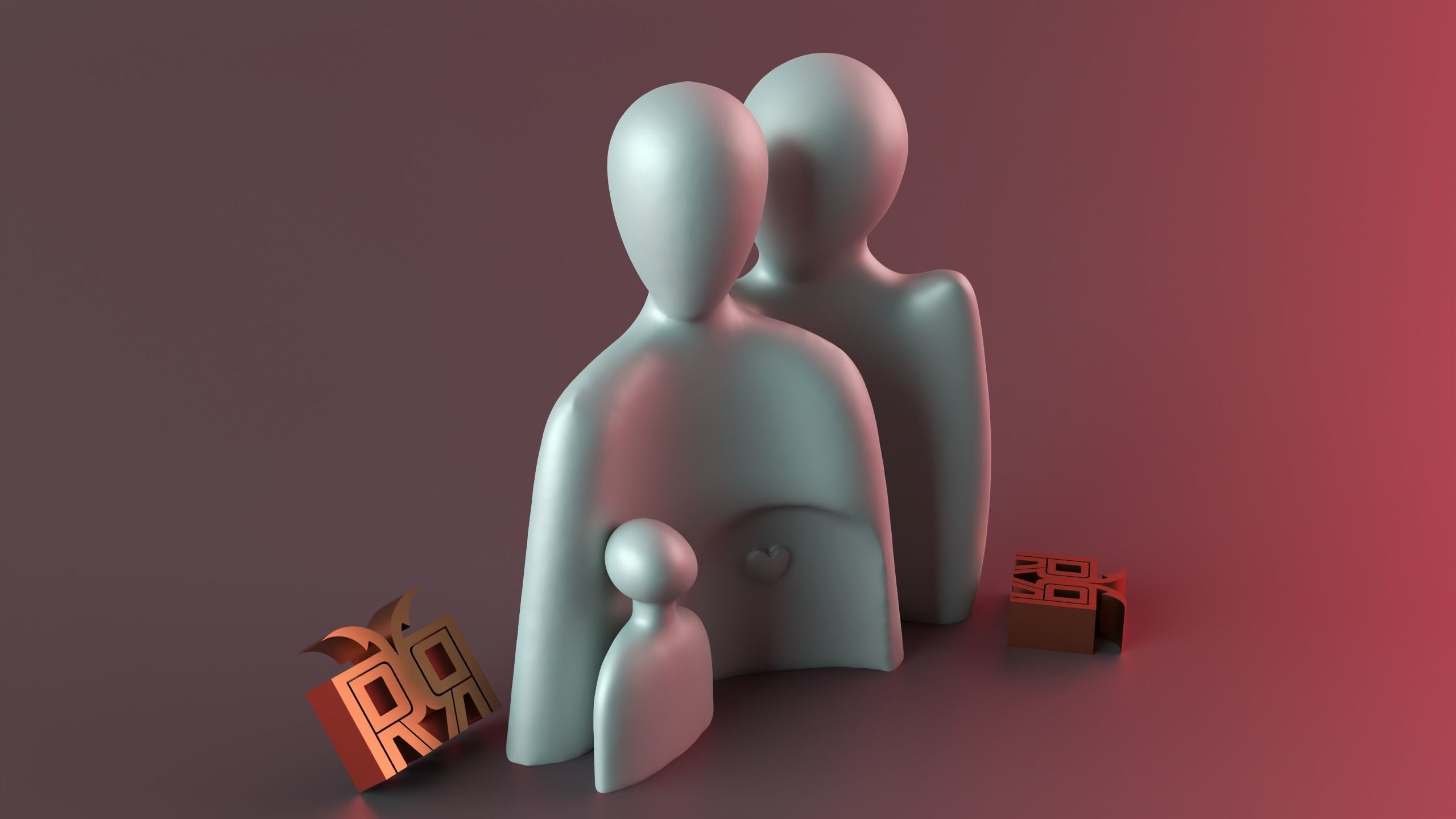 The warm embrace of the family of three 3D print model_11