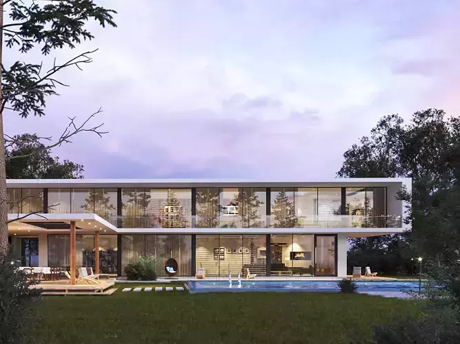 Exterior Modern House - Sunset Full Scene 3D 3D model