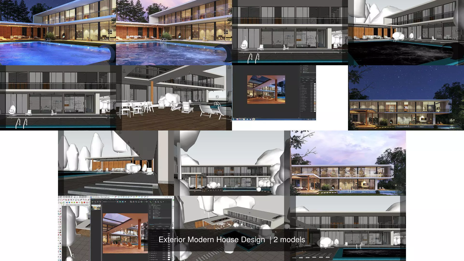 Exterior Modern House Design  3D Model Collection_1
