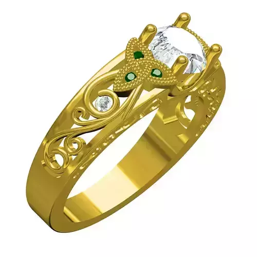 Round Diamond Art Deco Engagement Ring