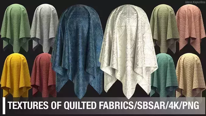 10 Textures of quilted fabrics  SBSAR  PNG 4K Texture