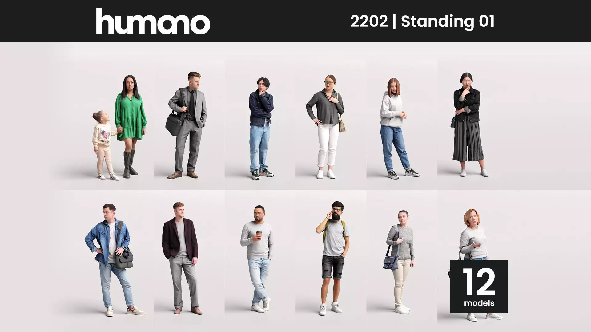 Humano 12- Collection 2202 - STANDING PEOPLE - 12 x 3D models 3D model_0