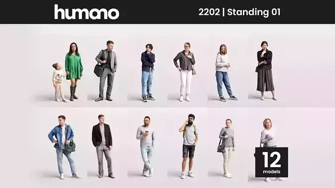 Humano 12- Collection 2202 - STANDING PEOPLE - 12 x 3D models  3D model