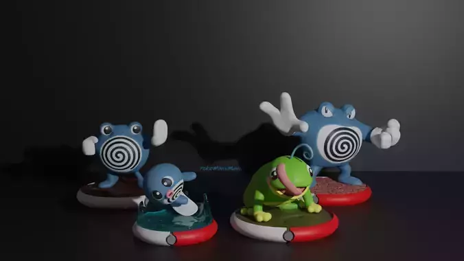 Poliwag Poliwhirl Poliwrath and Politoed 3D print model