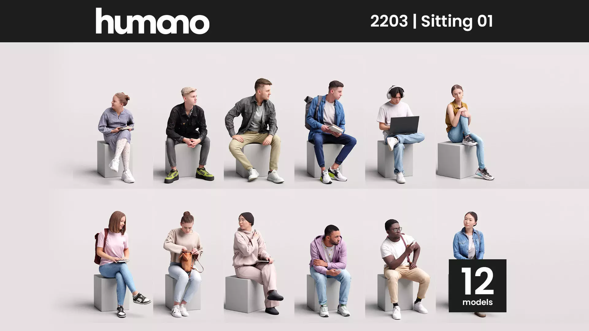 Humano 12- Collection 2203 - SITTING PEOPLE - 12 x 3D models  3D model_0