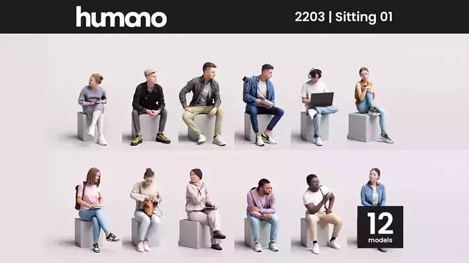 Humano 12- Collection 2203 - SITTING PEOPLE - 12 x 3D models  3D model