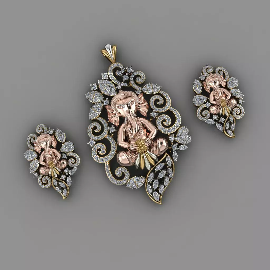 Gannesh Pendent GolD With Daimonds 3D print model 3D print model