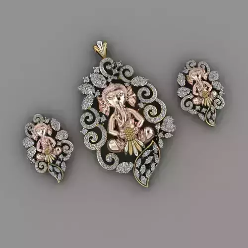 Gannesh Pendent GolD With Daimonds 3D print model  3D print model
