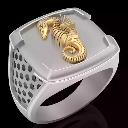 Seahorse ring silver gold jewelry printable 3D model