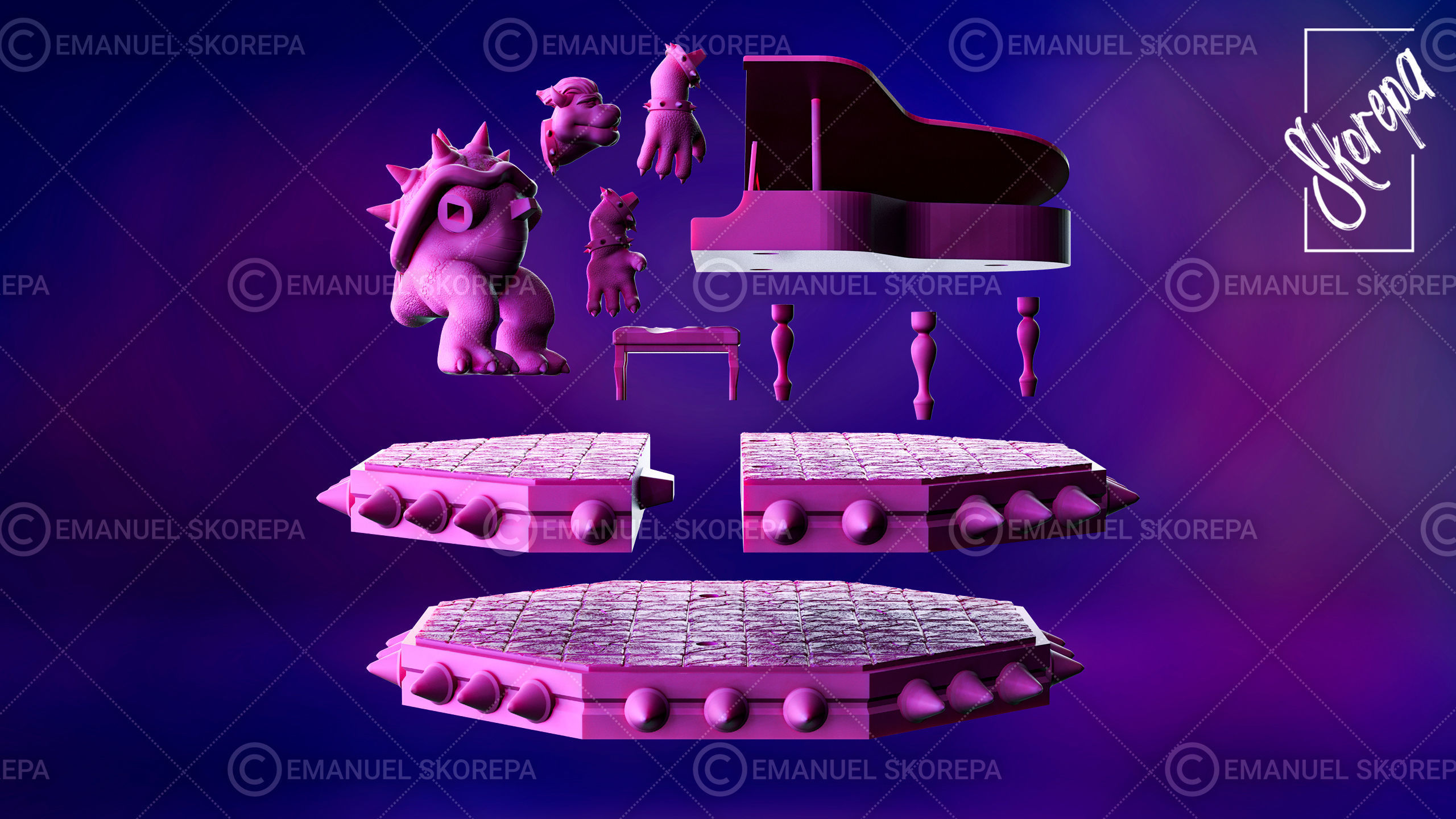 BOWSER - PEACHES - PIANO  3D print model_5