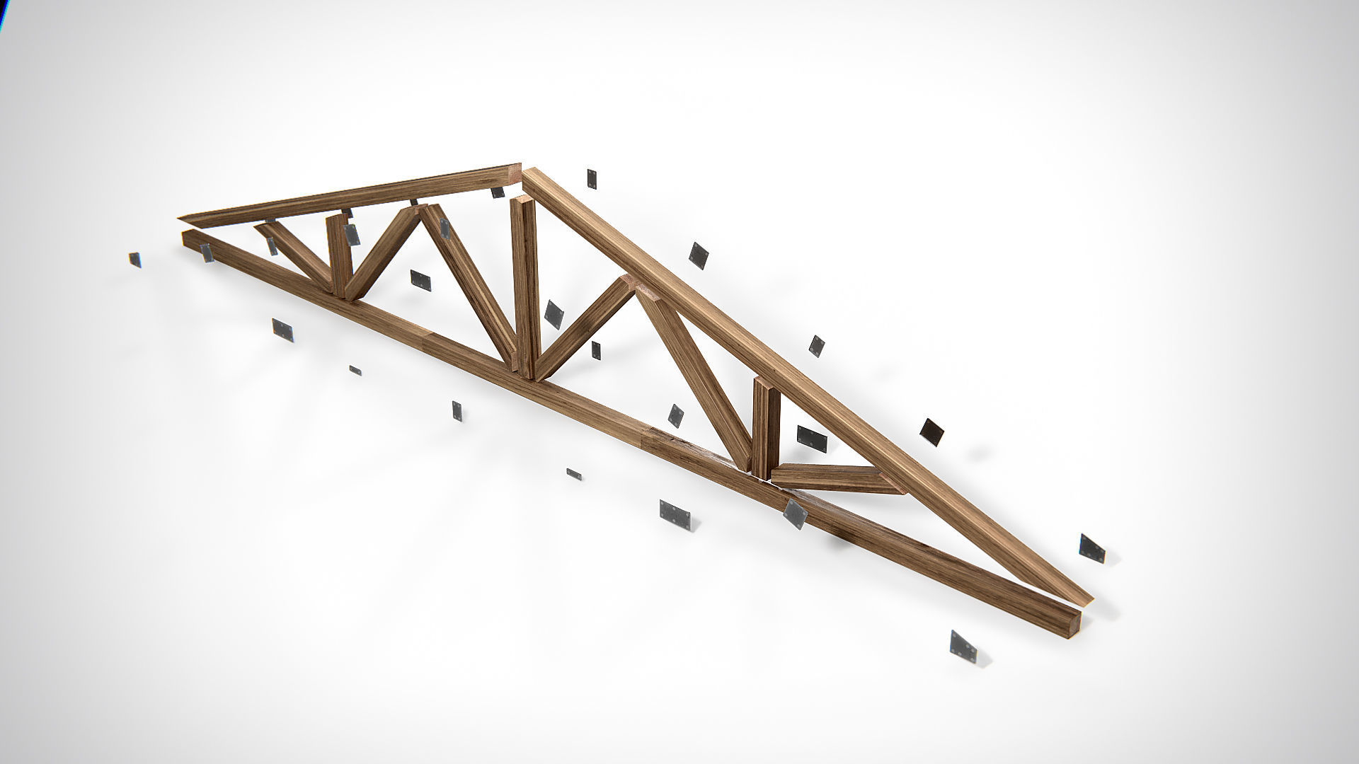 Wooden Truss Triple Fan PBR Low-poly 3D model_6