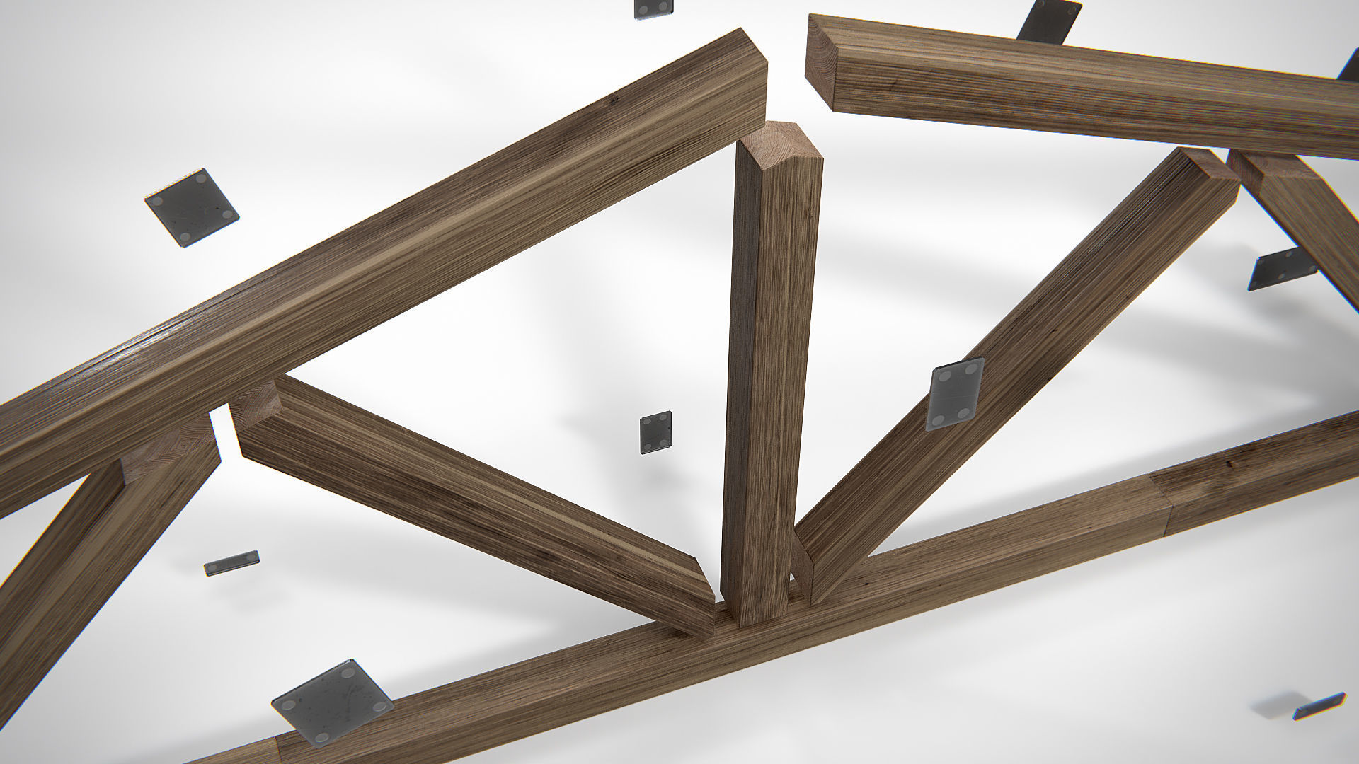 Wooden Truss Triple Fan PBR Low-poly 3D model_7
