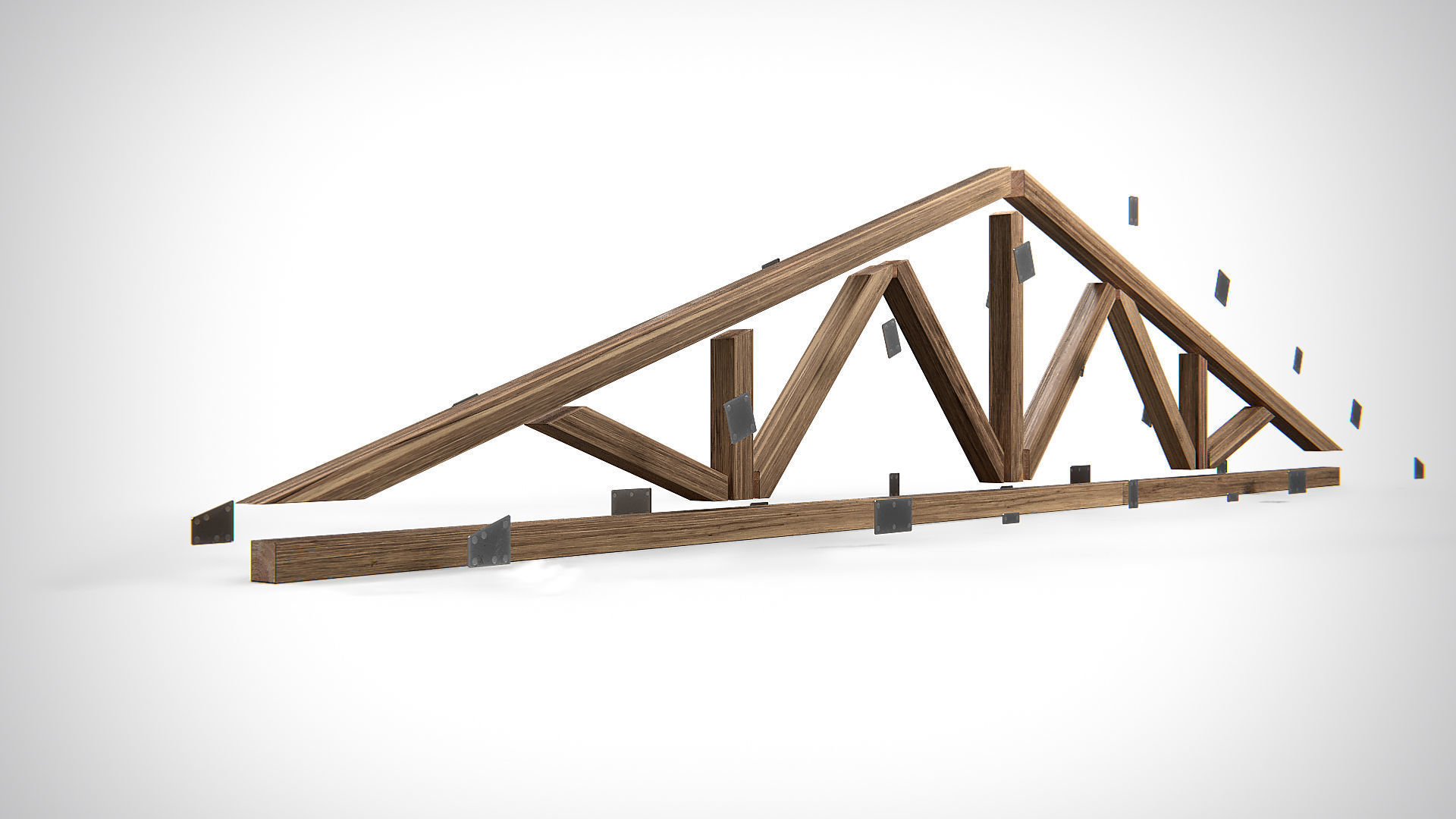 Wooden Truss Triple Fan PBR Low-poly 3D model_5