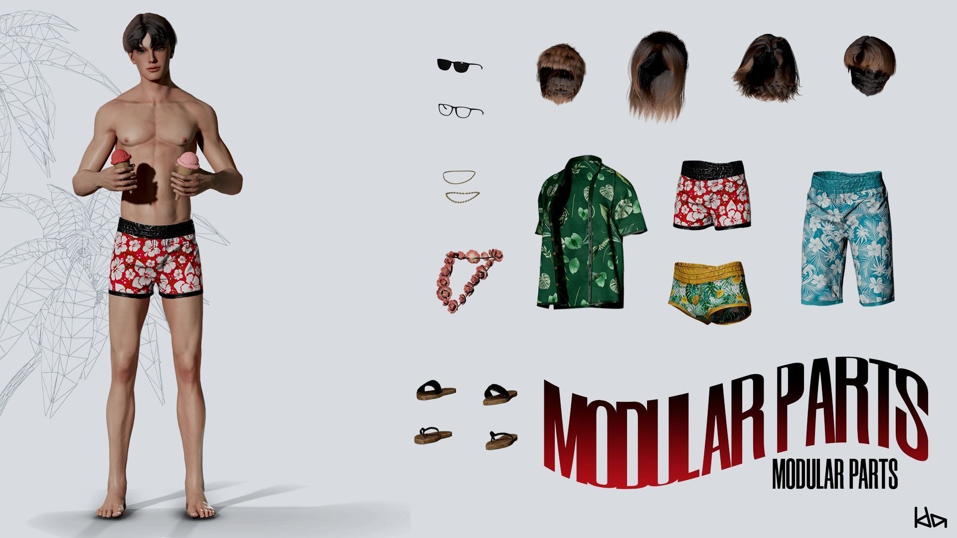 Beach Boys - Game Ready Low-poly 3D model_6