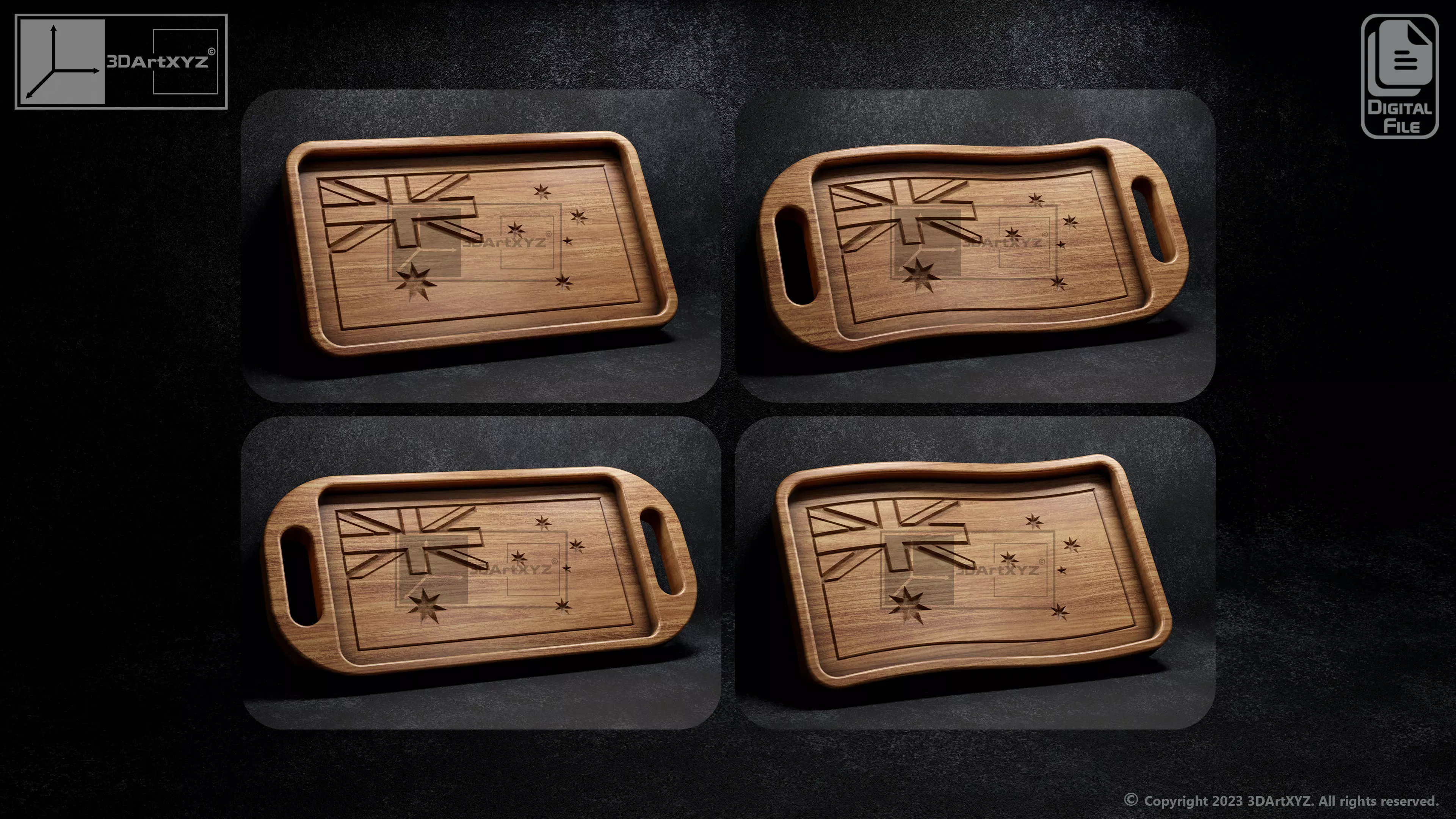 Australian Flag Trays Pack - CNC Files for Wood 3D model_0